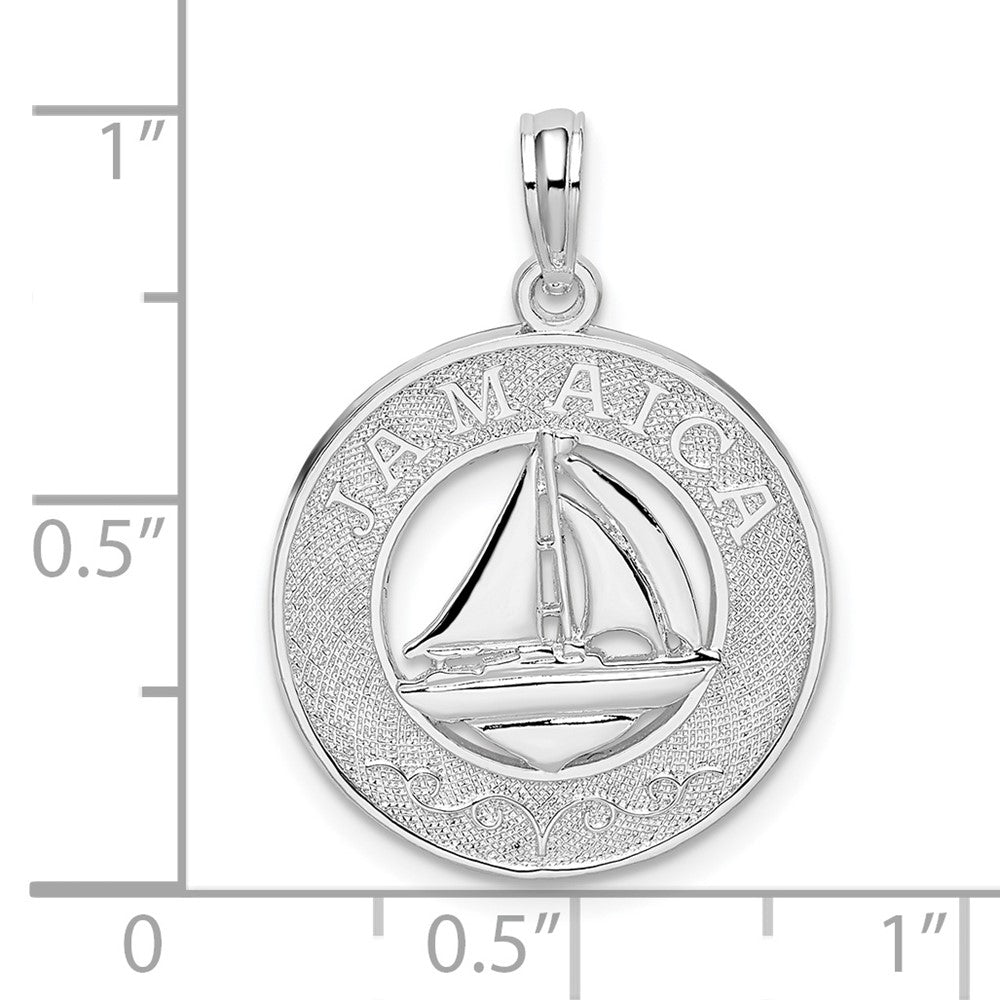 Sterling Silver De-Ani Rhodium-Plated Jamaica Round Circle With Sailboat Pendant