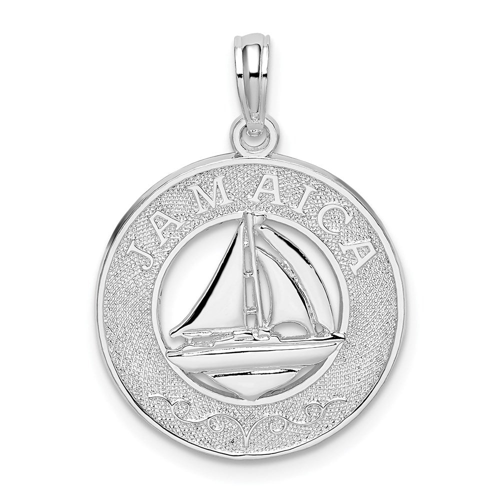 Sterling Silver De-Ani Rhodium-Plated Jamaica Round Circle With Sailboat Pendant