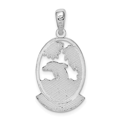 Sterling Silver De-Ani Rhodium-Plated Polished Jamaica Dolphin Sunset Pendant