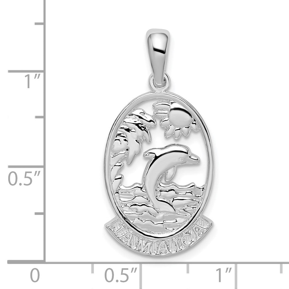 Sterling Silver De-Ani Rhodium-Plated Polished Jamaica Dolphin Sunset Pendant