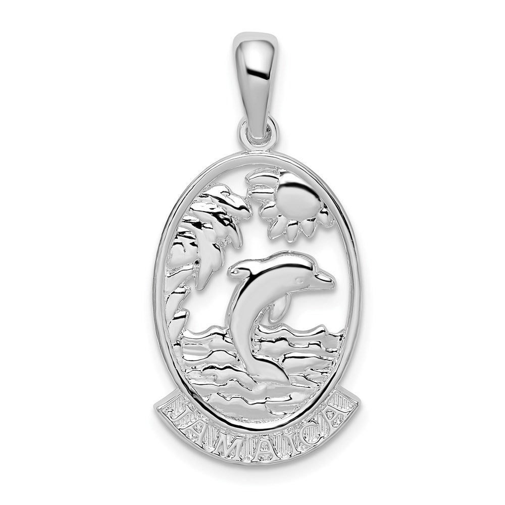 Sterling Silver De-Ani Rhodium-Plated Polished Jamaica Dolphin Sunset Pendant