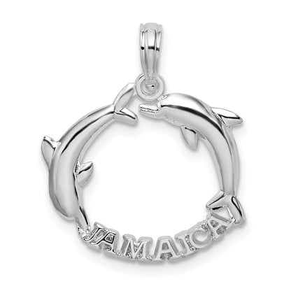 Sterling Silver De-Ani Rhodium-Plated Jamaica 2 Jumping Dolphins Pendant