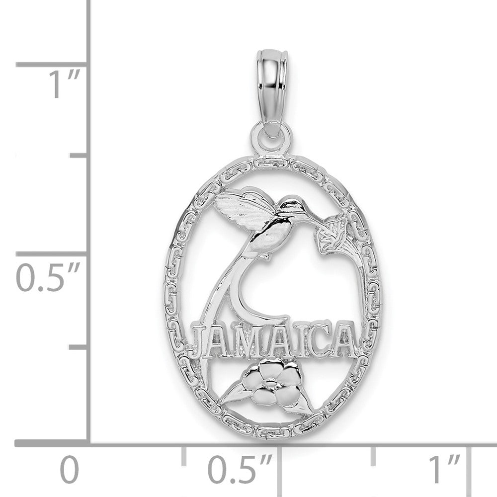 Sterling Silver De-Ani Rhodium-Plated Jamaica Oval Bird And Flower Pendant