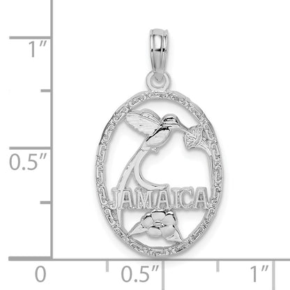 Sterling Silver De-Ani Rhodium-Plated Jamaica Oval Bird And Flower Pendant