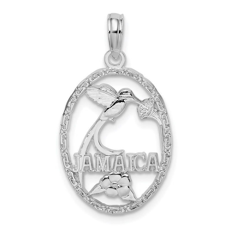 Sterling Silver De-Ani Rhodium-Plated Jamaica Oval Bird And Flower Pendant