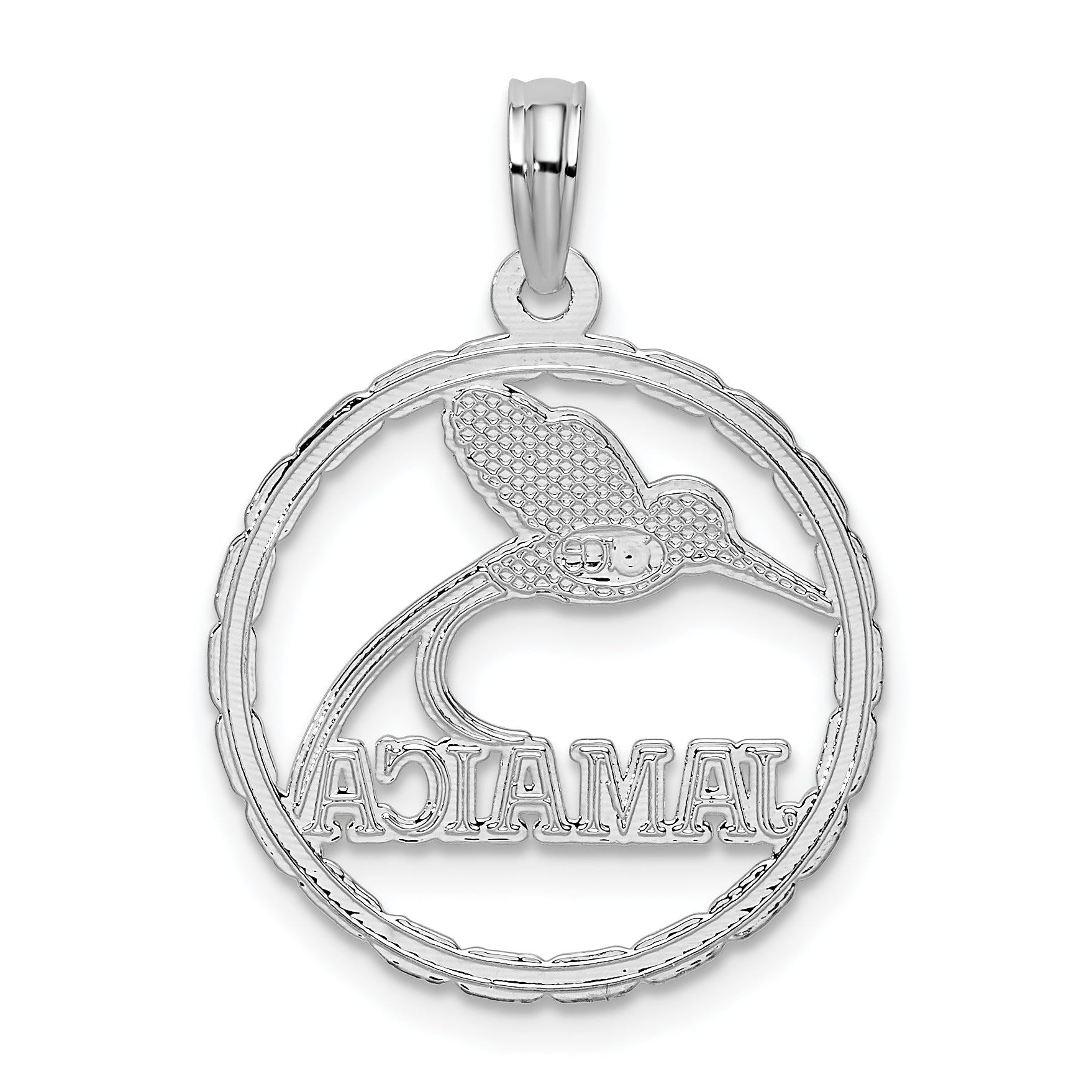 Sterling Silver De-Ani Rhodium-Plated Polished Jamaica Round Circle With Bird Pendant
