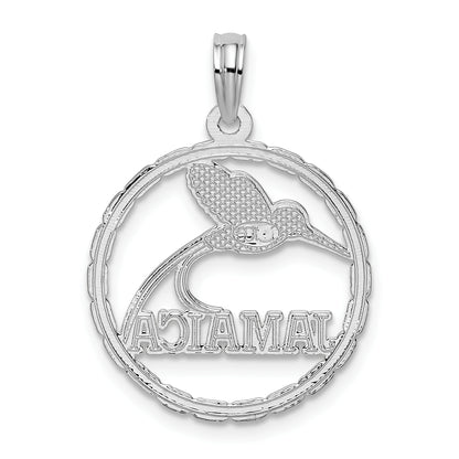Sterling Silver De-Ani Rhodium-Plated Polished Jamaica Round Circle With Bird Pendant