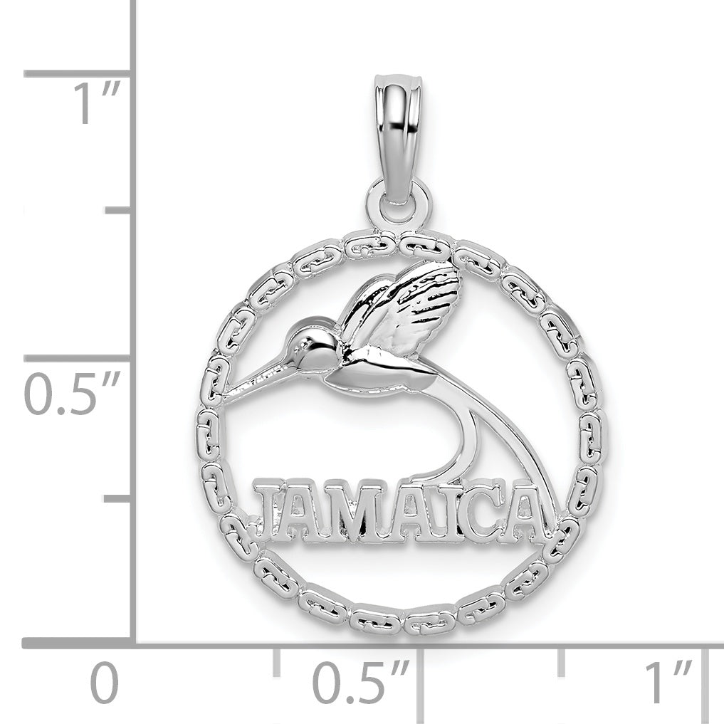 Sterling Silver De-Ani Rhodium-Plated Polished Jamaica Round Circle With Bird Pendant