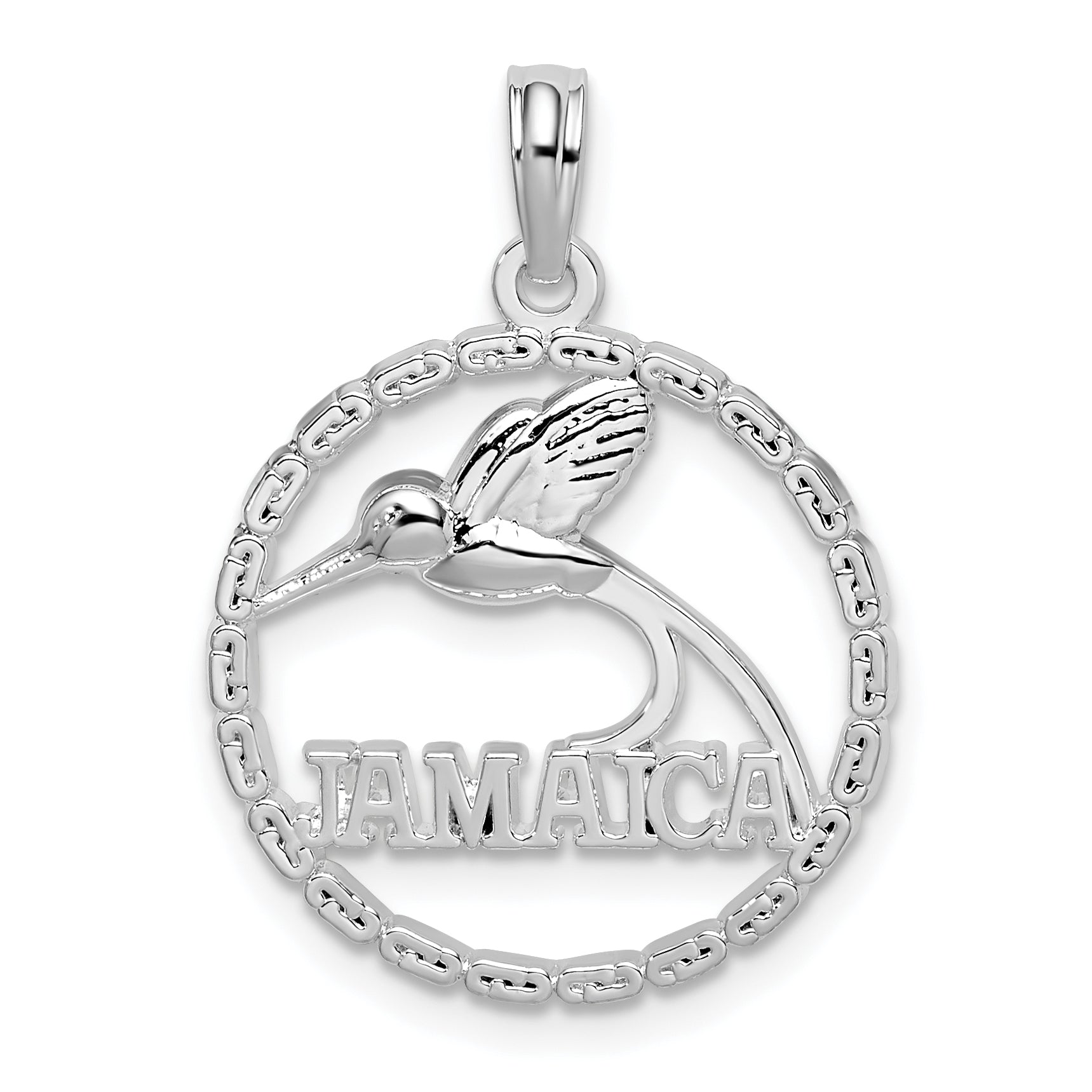 Sterling Silver De-Ani Rhodium-Plated Polished Jamaica Round Circle With Bird Pendant
