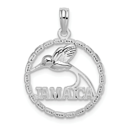 Sterling Silver De-Ani Rhodium-Plated Polished Jamaica Round Circle With Bird Pendant