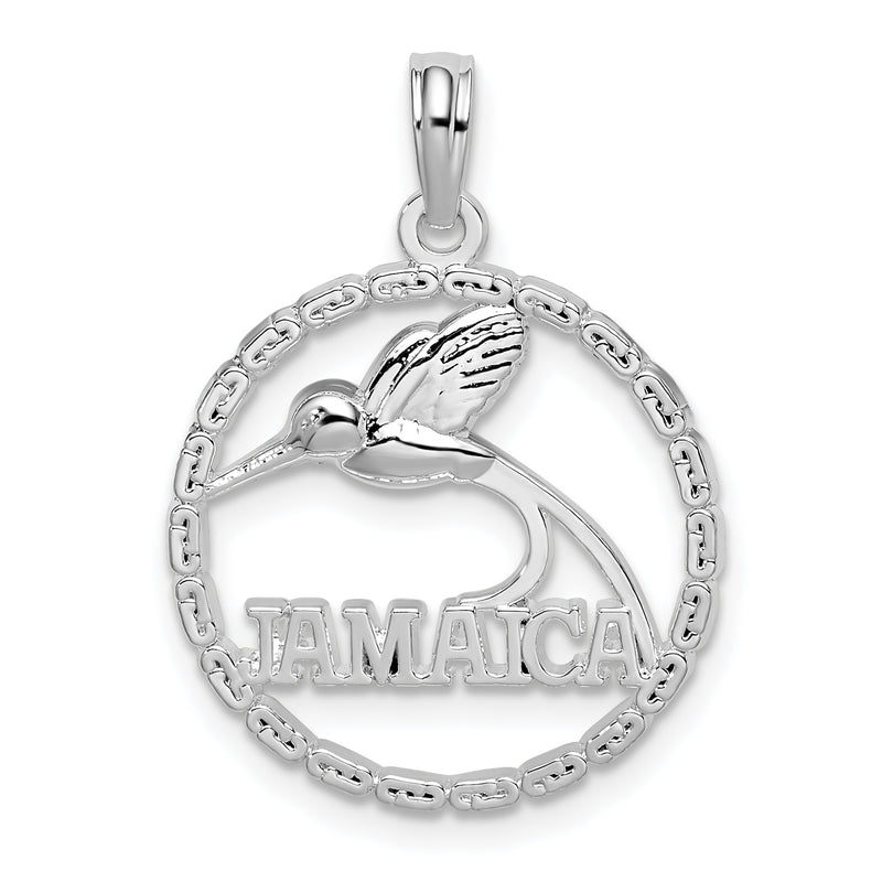 Sterling Silver De-Ani Rhodium-Plated Polished Jamaica Round Circle With Bird Pendant