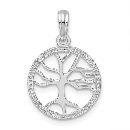 Sterling Silver De-Ani Rhodium-Plated Polished Cut-Out Tree Of Life Pendant