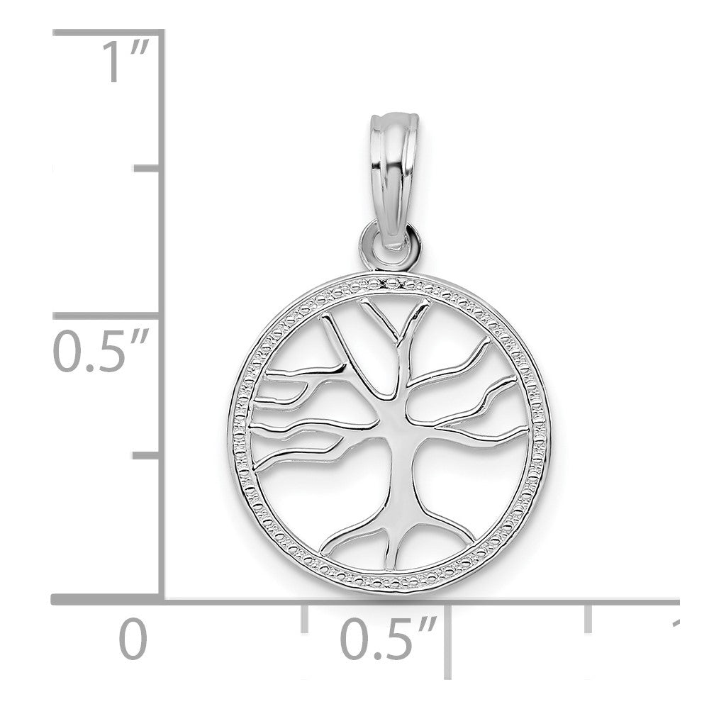 Sterling Silver De-Ani Rhodium-Plated Polished Cut-Out Tree Of Life Pendant