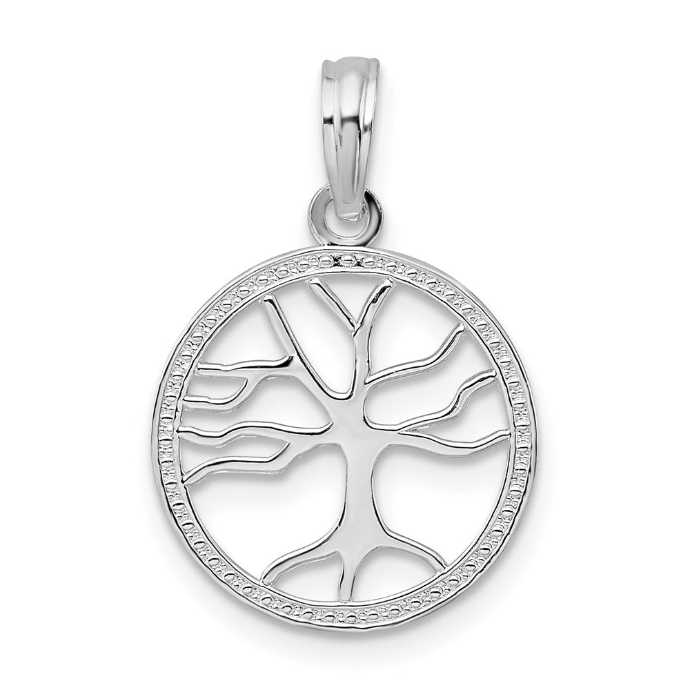Sterling Silver De-Ani Rhodium-Plated Polished Cut-Out Tree Of Life Pendant
