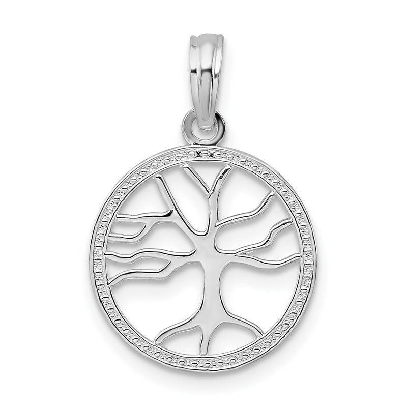 Sterling Silver De-Ani Rhodium-Plated Polished Cut-Out Tree Of Life Pendant
