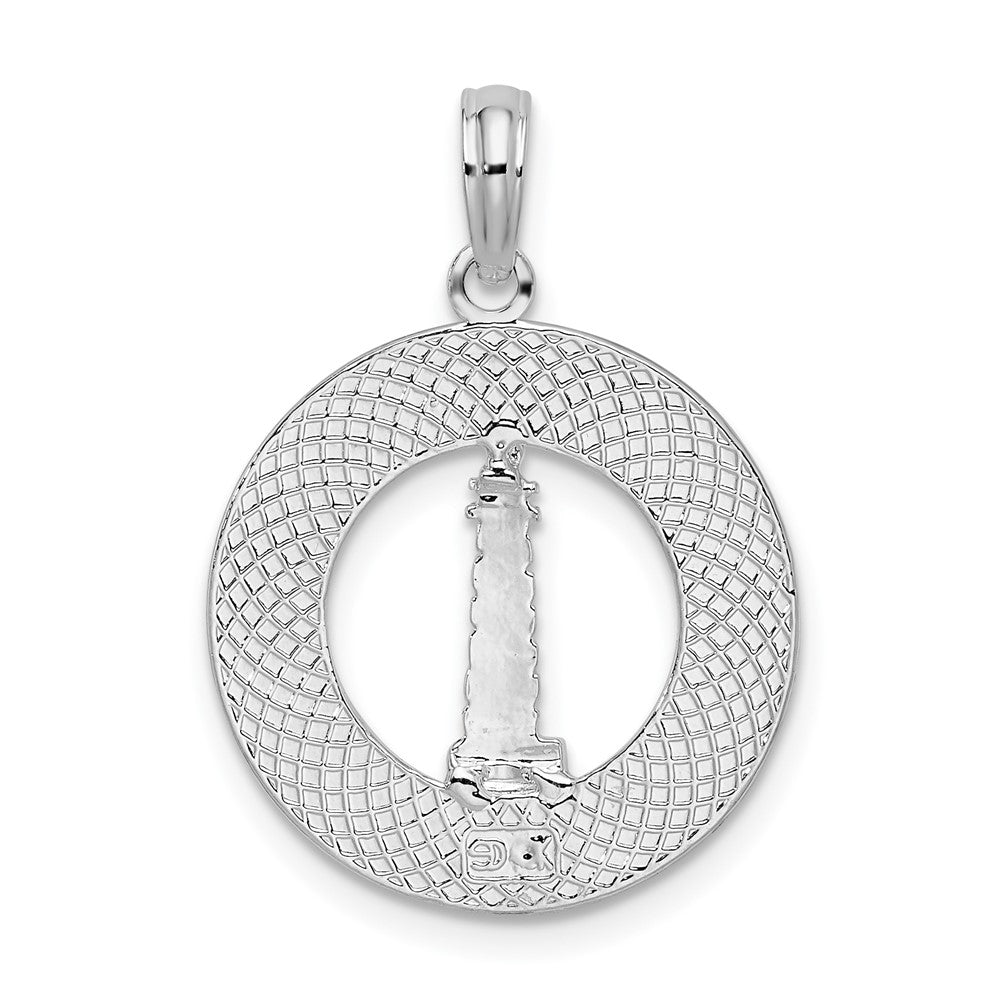 Sterling Silver De-Ani Rhodium-Plated Mystic Connecticut Circle With Lighthouse Pendant