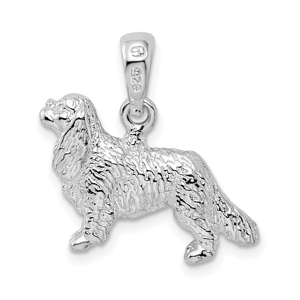 Sterling Silver De-Ani Rhodium-Plated 3D Cavalier King Charles Spaniel Pendant