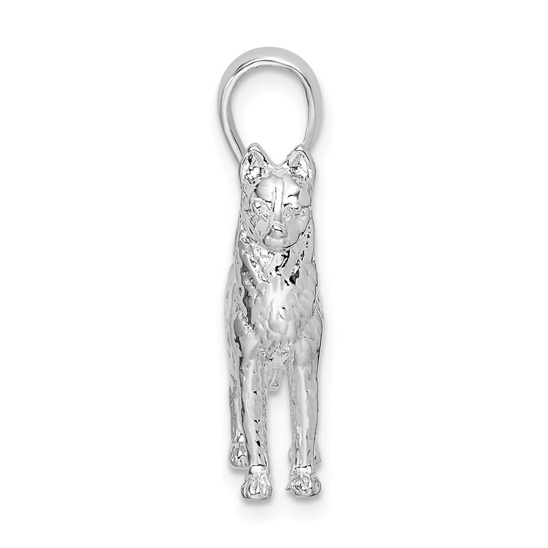 Sterling Silver De-Ani Rhodium-Plated Textured 3D Siberian Husky Pendant