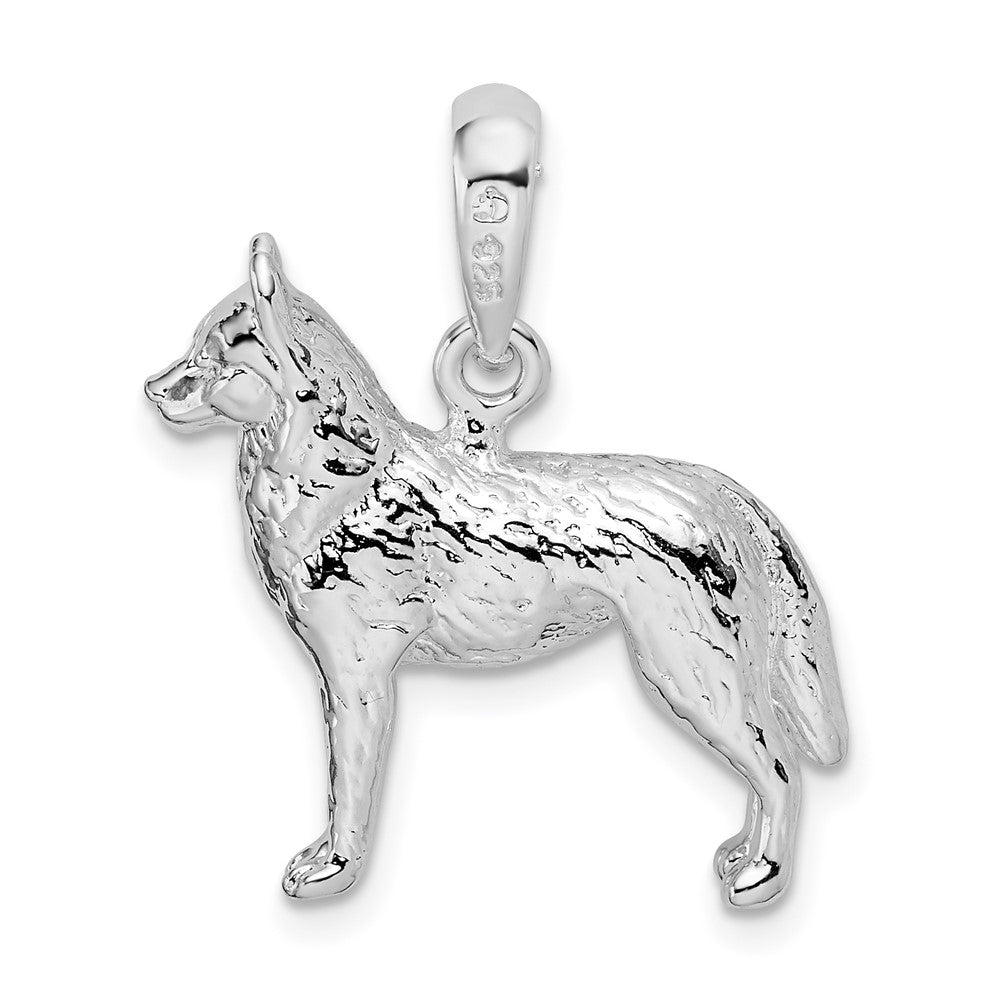 Sterling Silver De-Ani Rhodium-Plated Textured 3D Siberian Husky Pendant