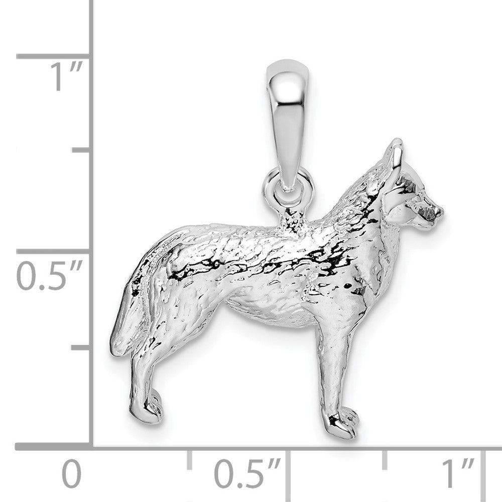 Sterling Silver De-Ani Rhodium-Plated Textured 3D Siberian Husky Pendant
