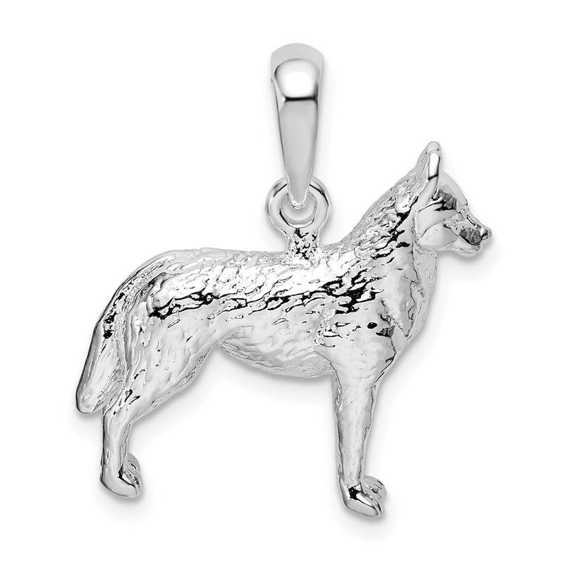 Sterling Silver De-Ani Rhodium-Plated Textured 3D Siberian Husky Pendant
