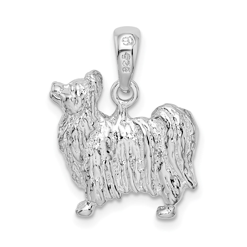 Sterling Silver De-Ani Rhodium-Plated Textured 3D Papillon Dog Pendant