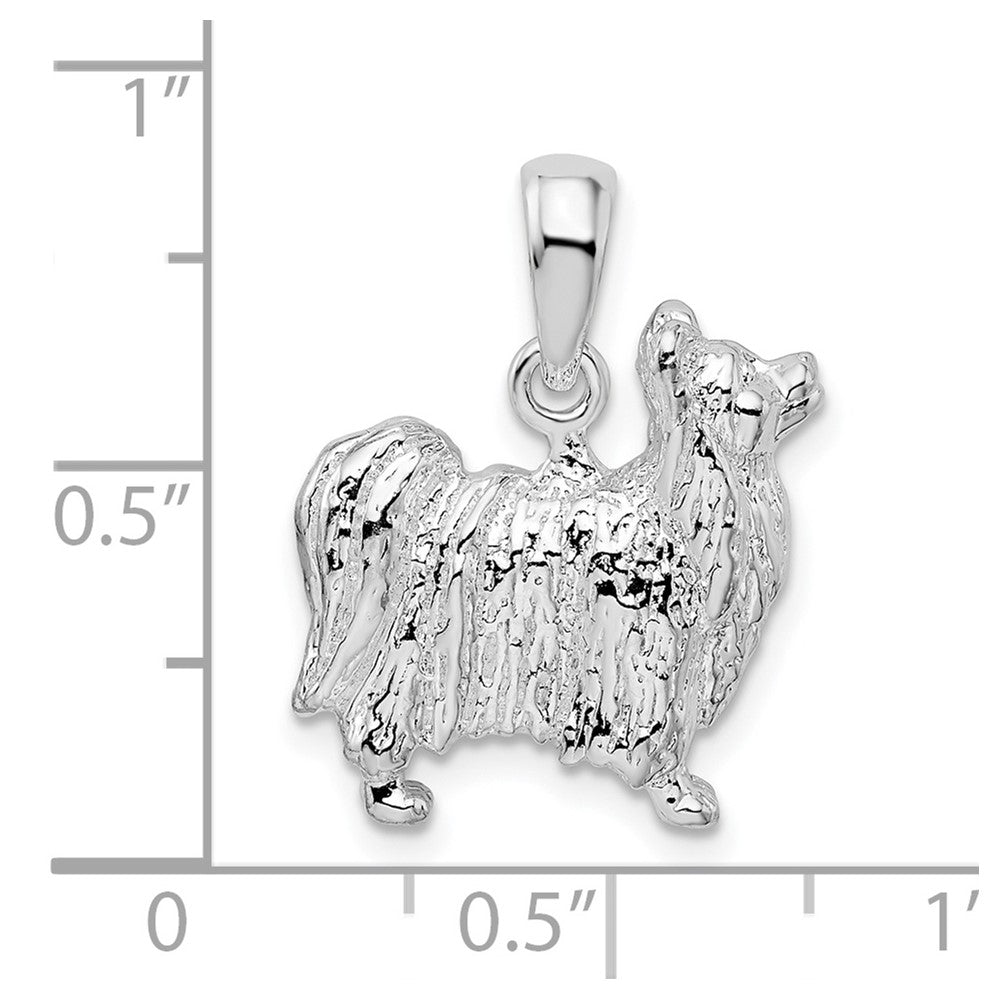 Sterling Silver De-Ani Rhodium-Plated Textured 3D Papillon Dog Pendant
