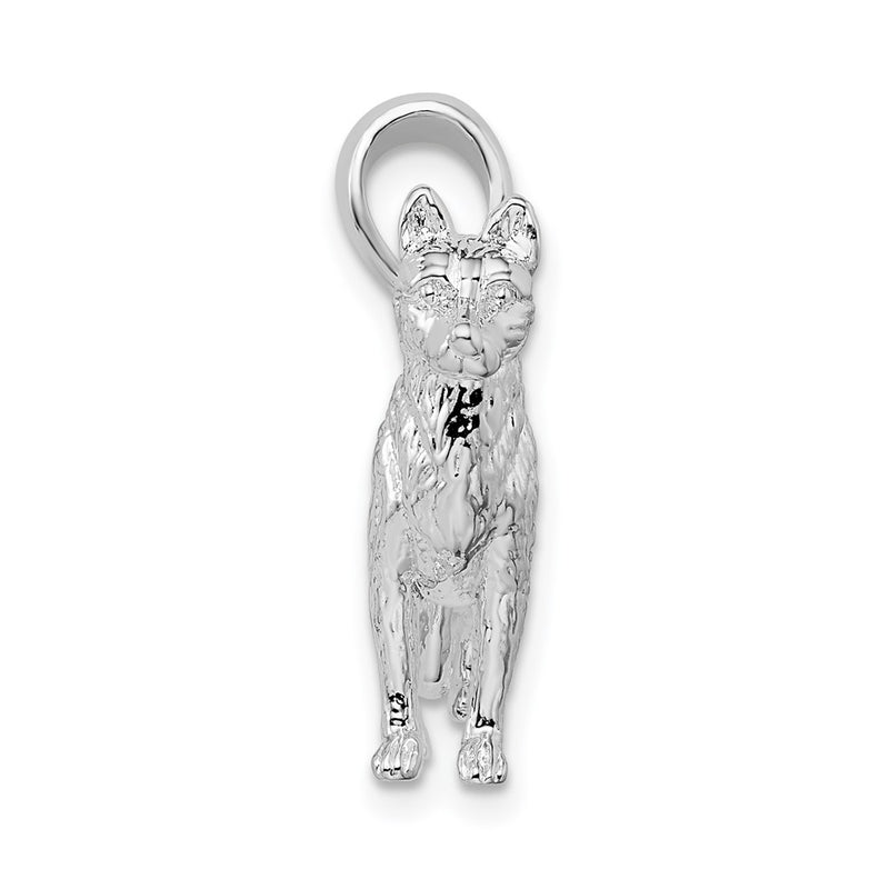 Sterling Silver De-Ani Rhodium-Plated Textured 3D German Shepherd Pendant