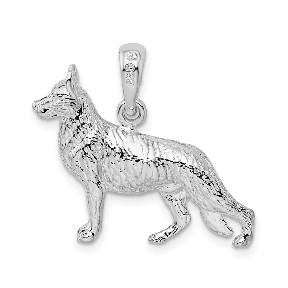 Sterling Silver De-Ani Rhodium-Plated Textured 3D German Shepherd Pendant