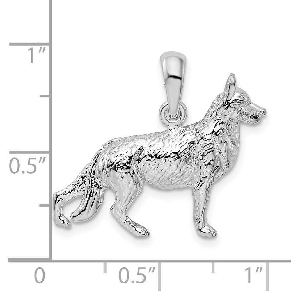 Sterling Silver De-Ani Rhodium-Plated Textured 3D German Shepherd Pendant