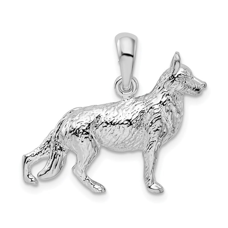 Sterling Silver De-Ani Rhodium-Plated Textured 3D German Shepherd Pendant