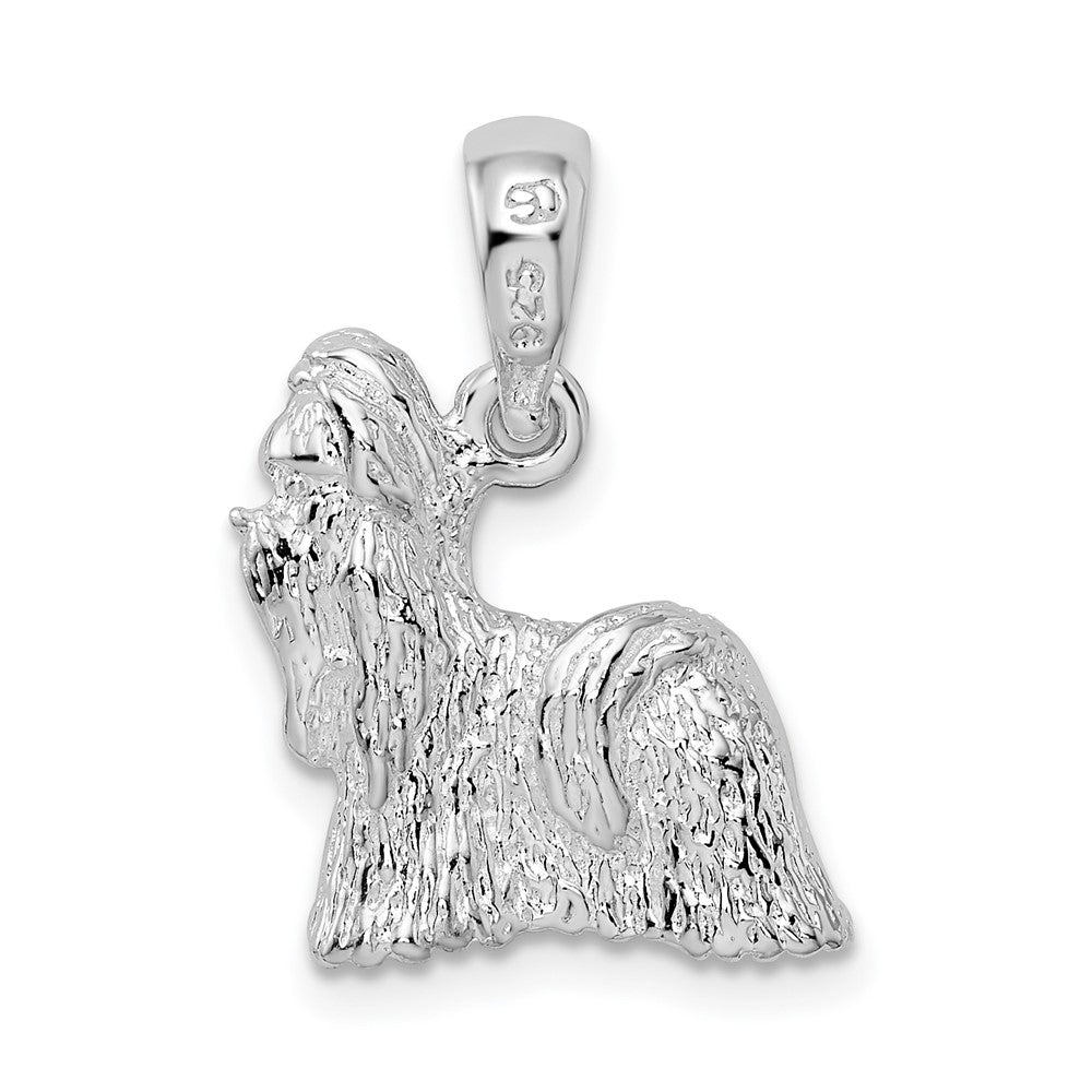 Sterling Silver De-Ani Rhodium-Plated Textured 3D Shih Tzu Dog Pendant