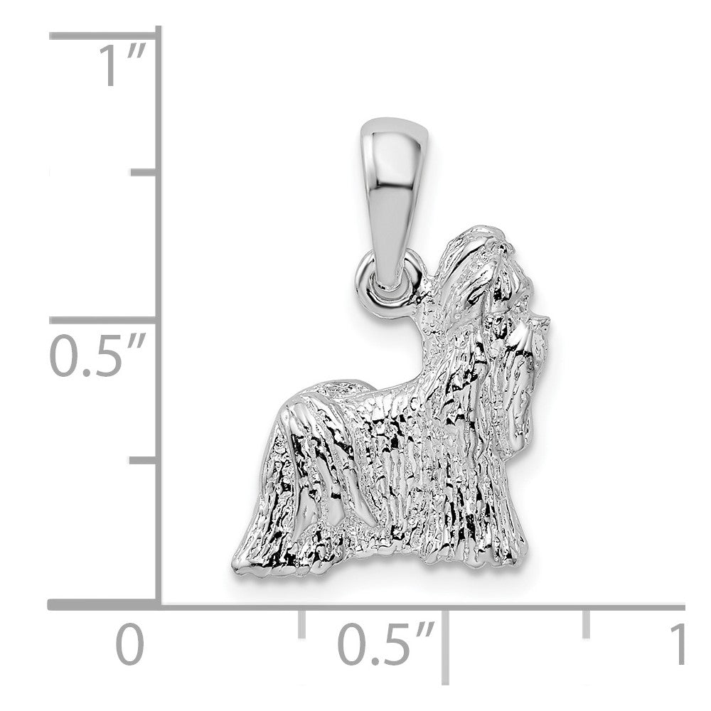 Sterling Silver De-Ani Rhodium-Plated Textured 3D Shih Tzu Dog Pendant