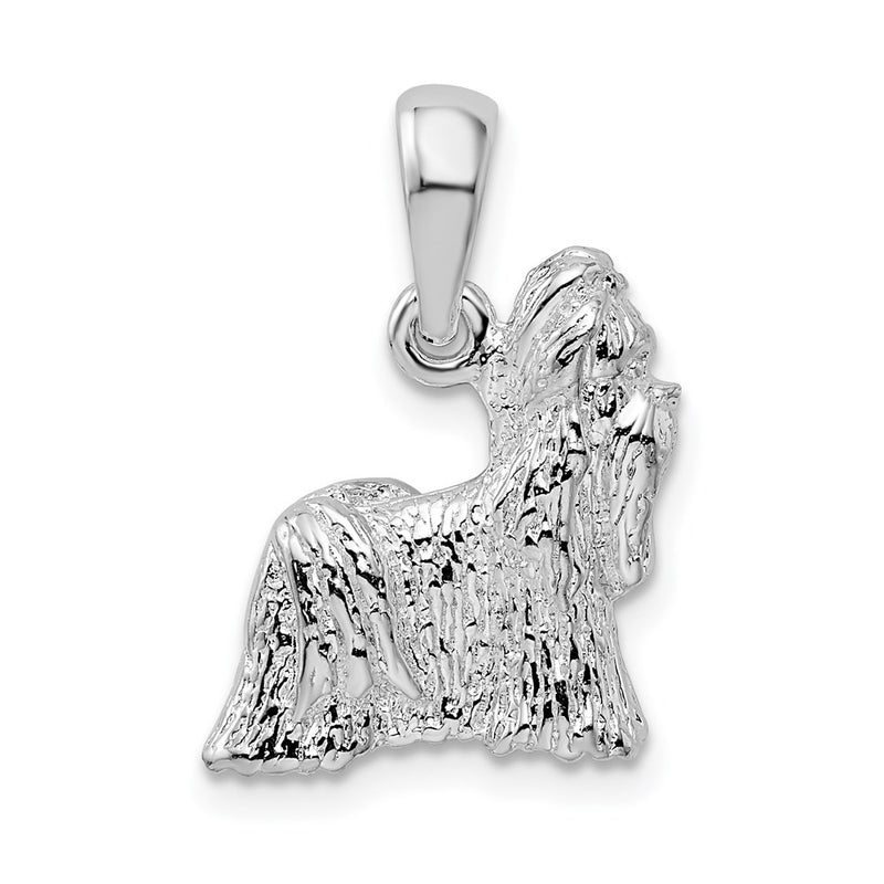 Sterling Silver De-Ani Rhodium-Plated Textured 3D Shih Tzu Dog Pendant