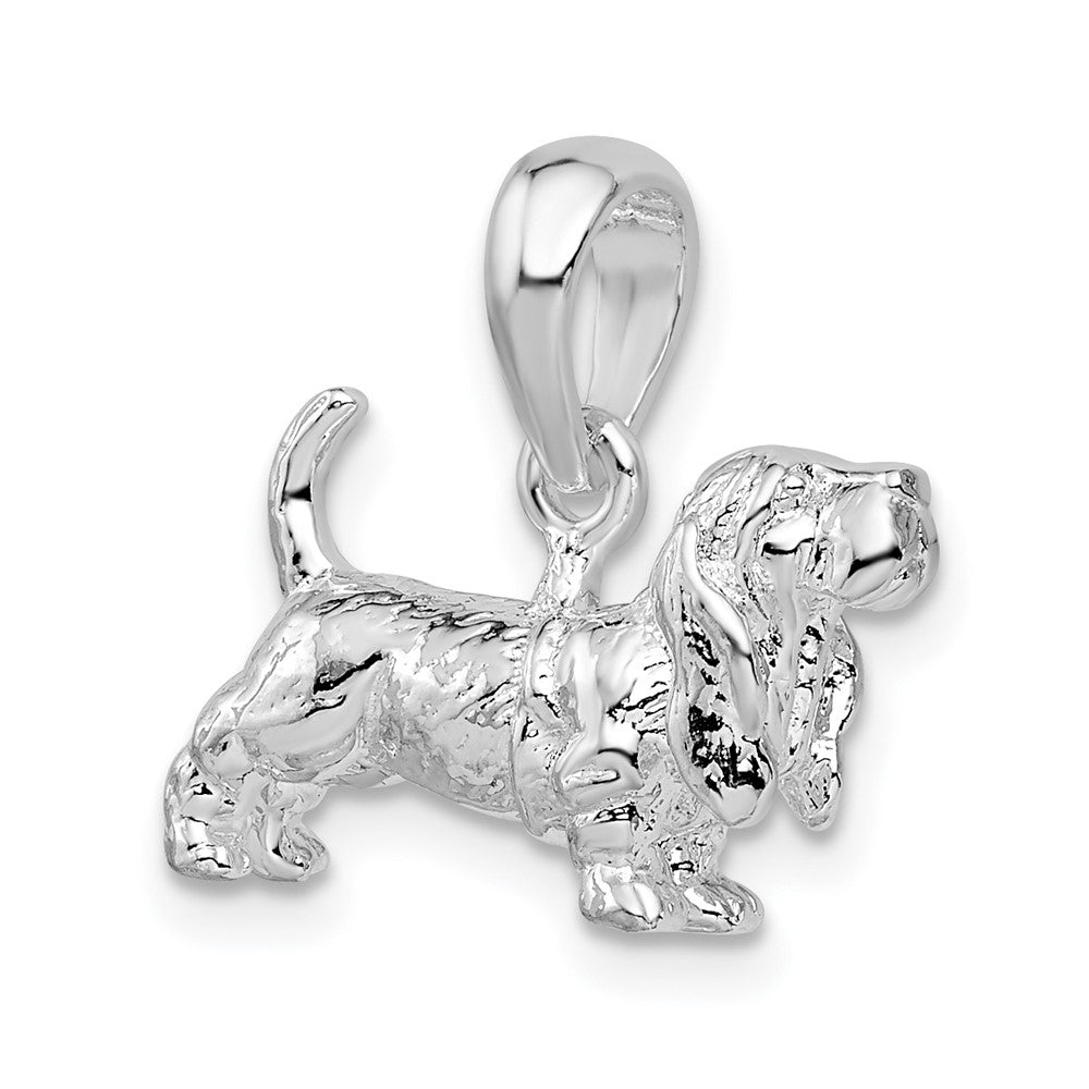 Sterling Silver De-Ani Rhodium-Plated Textured 3D Basset Hound Pendant