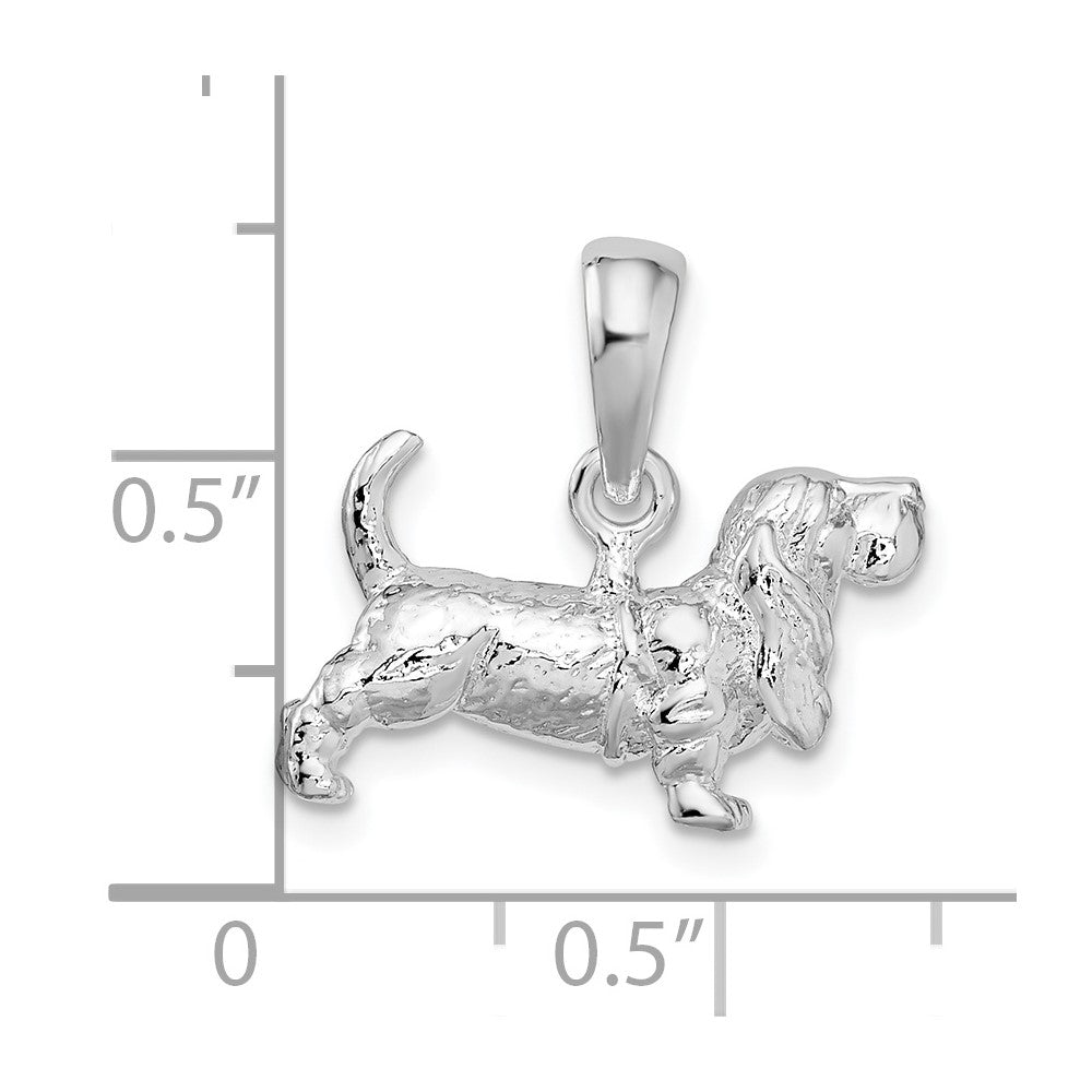 Sterling Silver De-Ani Rhodium-Plated Textured 3D Basset Hound Pendant