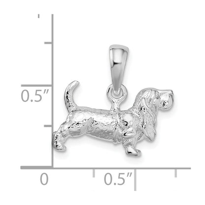 Sterling Silver De-Ani Rhodium-Plated Textured 3D Basset Hound Pendant