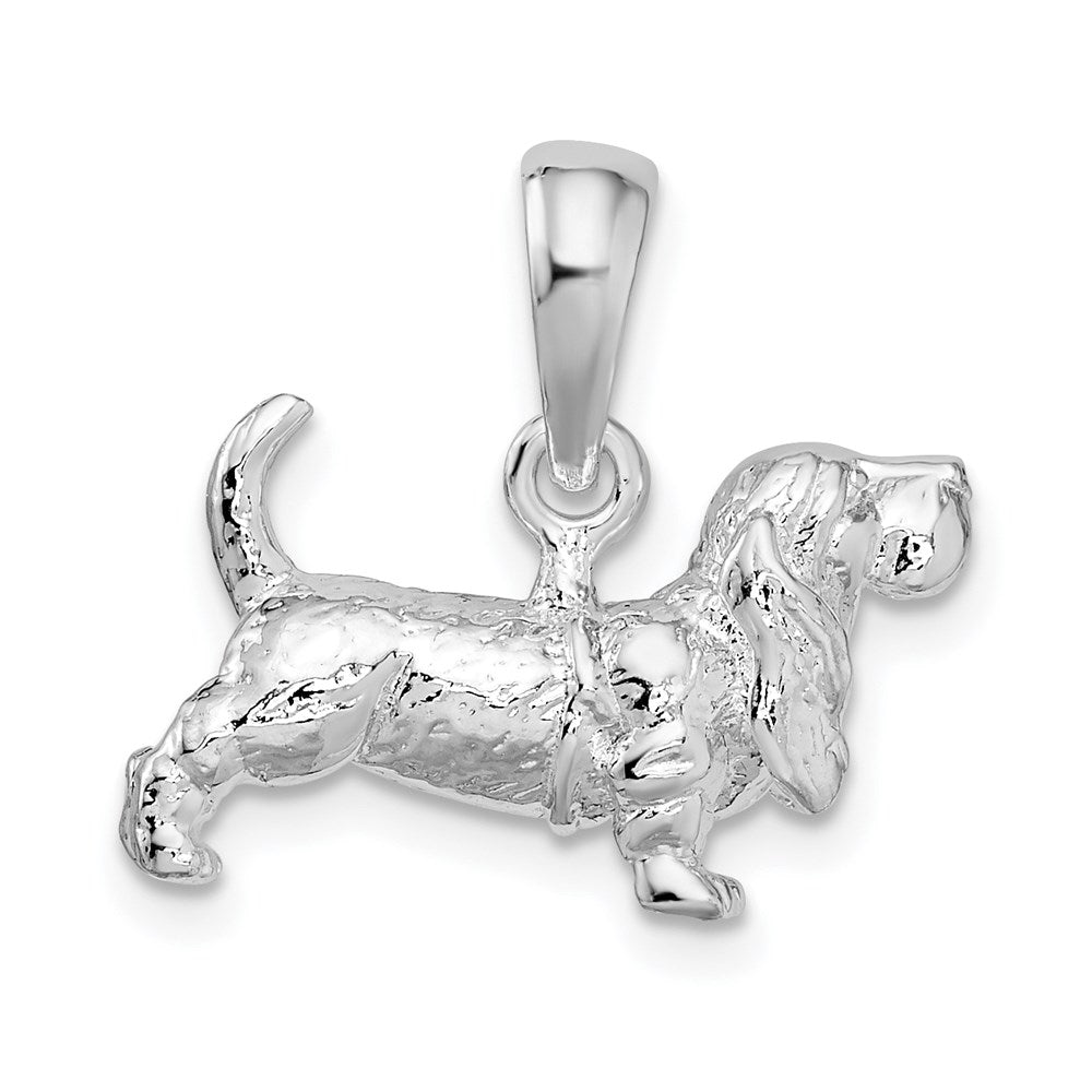 Sterling Silver De-Ani Rhodium-Plated Textured 3D Basset Hound Pendant