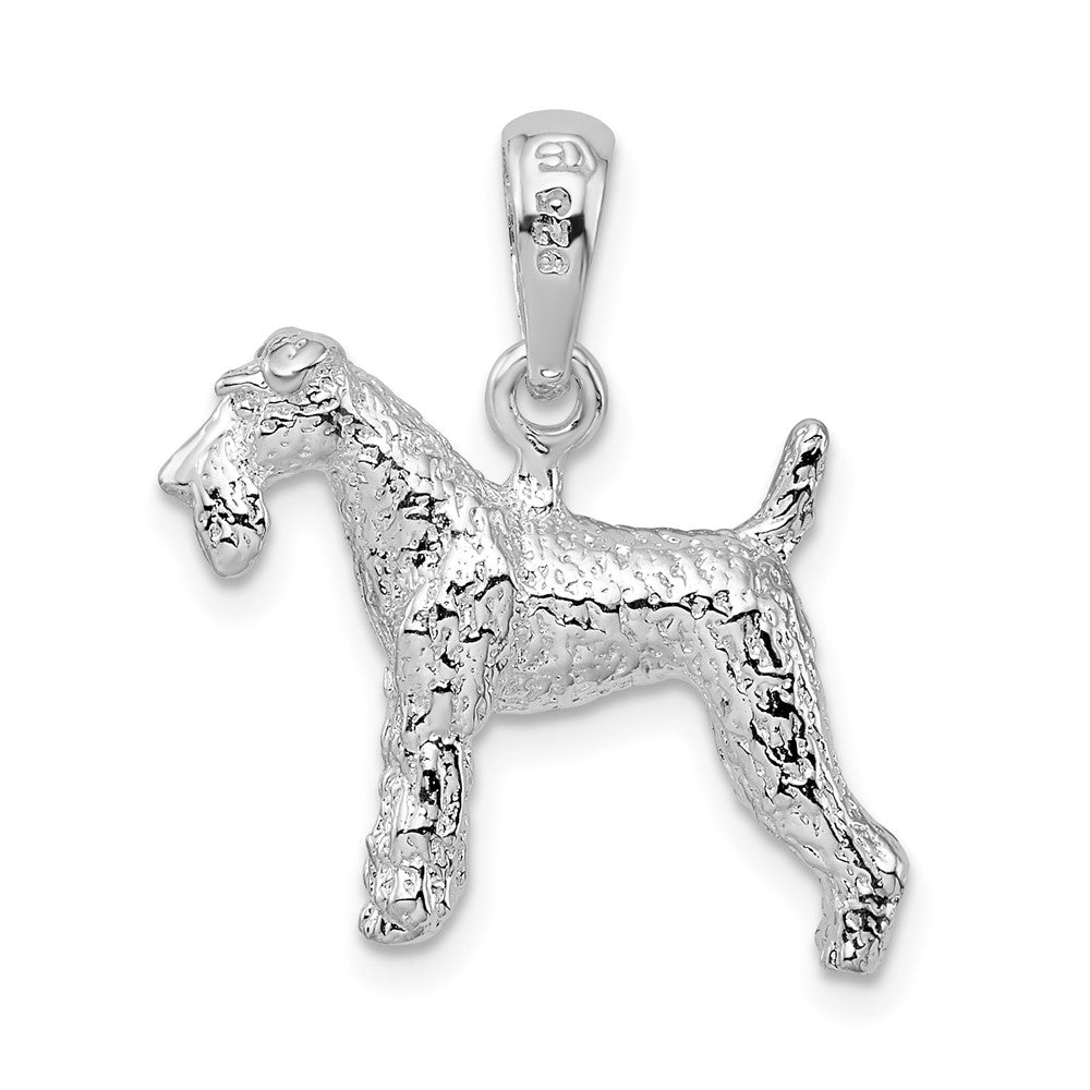 Sterling Silver De-Ani Rhodium-Plated Textured 3D Wire Fox Terrier Pendant