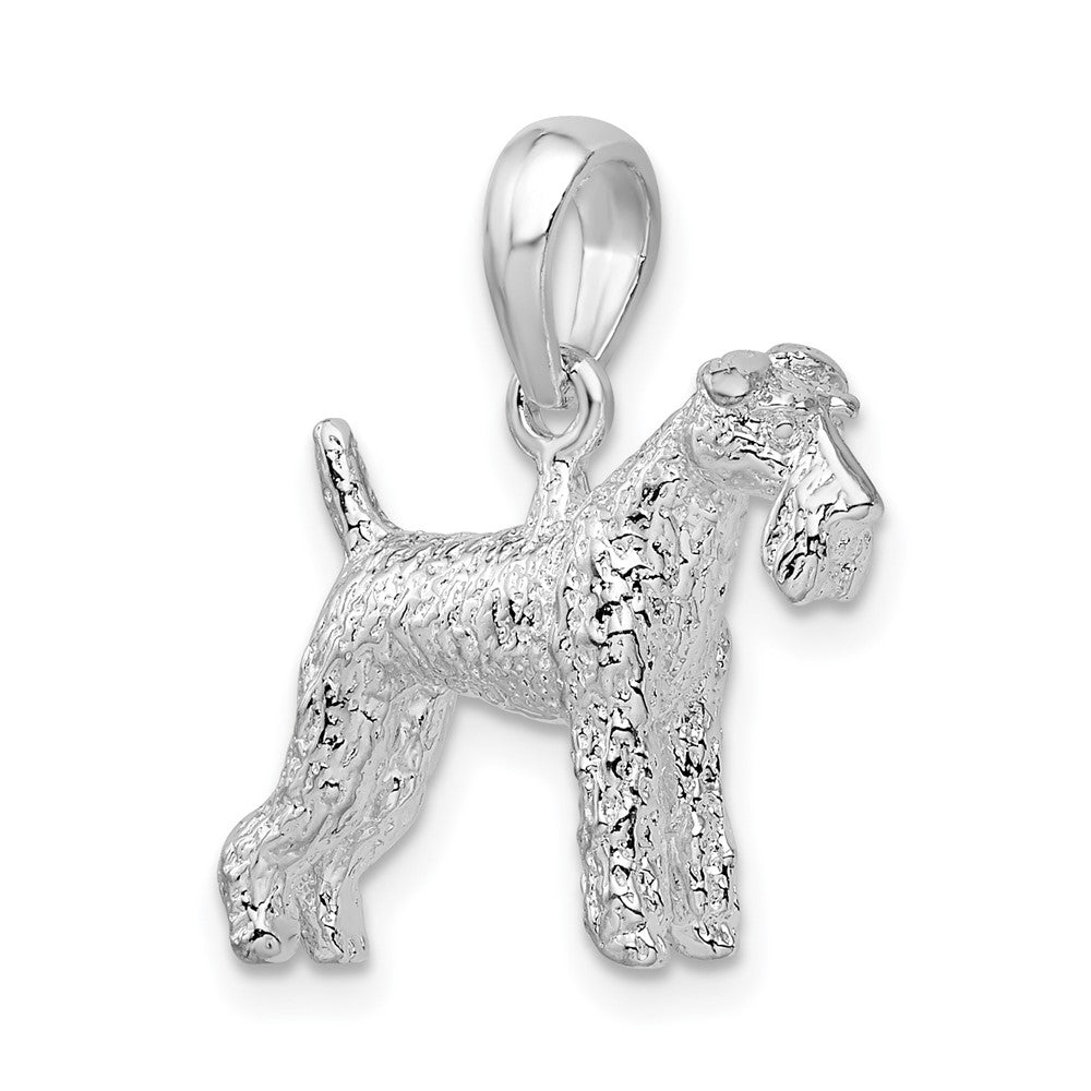 Sterling Silver De-Ani Rhodium-Plated Textured 3D Wire Fox Terrier Pendant