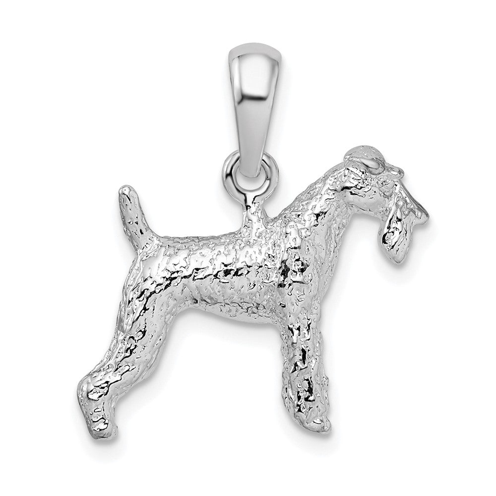 Sterling Silver De-Ani Rhodium-Plated Textured 3D Wire Fox Terrier Pendant