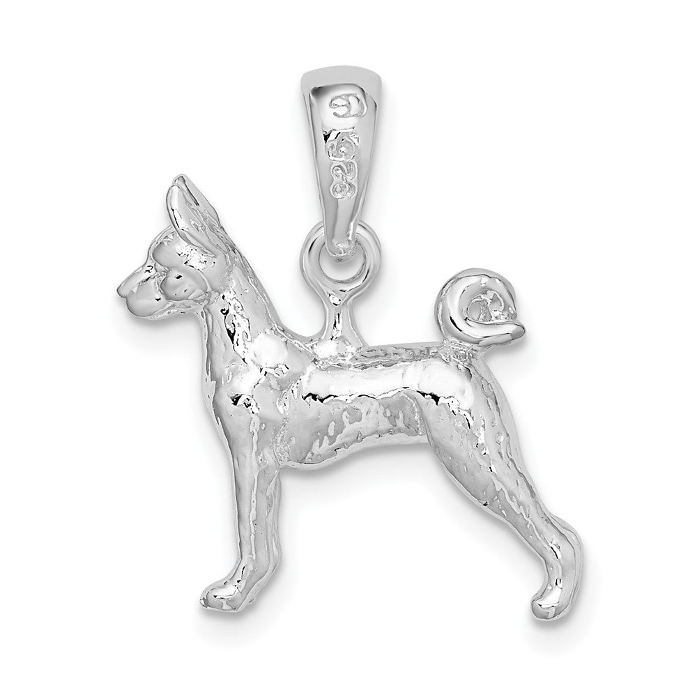 Sterling Silver De-Ani Rhodium-Plated Textured 3D Basenji Dog Pendant