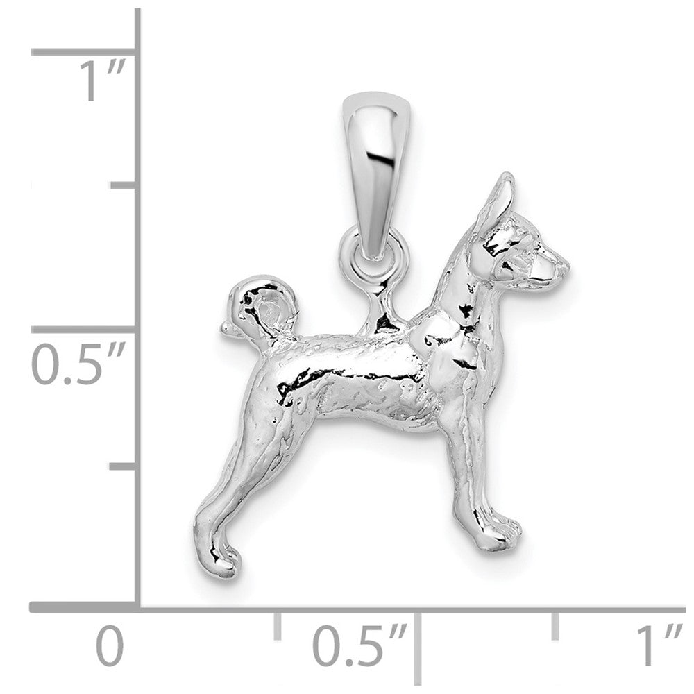Sterling Silver De-Ani Rhodium-Plated Textured 3D Basenji Dog Pendant