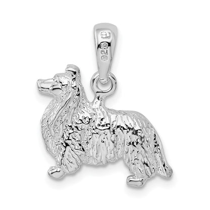 Sterling Silver De-Ani Rhodium-Plated Textured 3D Shetland Sheepdog Pendant
