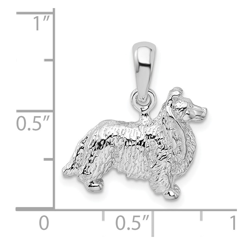 Sterling Silver De-Ani Rhodium-Plated Textured 3D Shetland Sheepdog Pendant