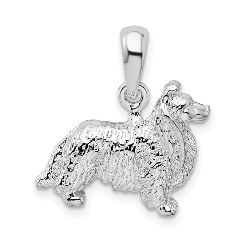 Sterling Silver De-Ani Rhodium-Plated Textured 3D Shetland Sheepdog Pendant