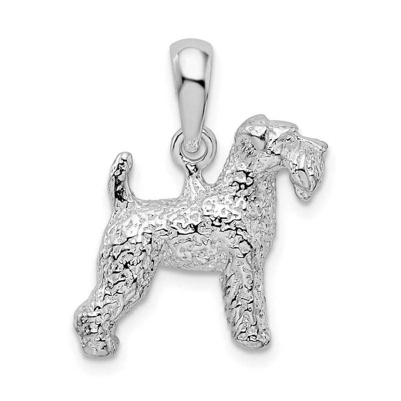 Sterling Silver De-Ani Rhodium-Plated Textured 3D Welsh Terrier Pendant