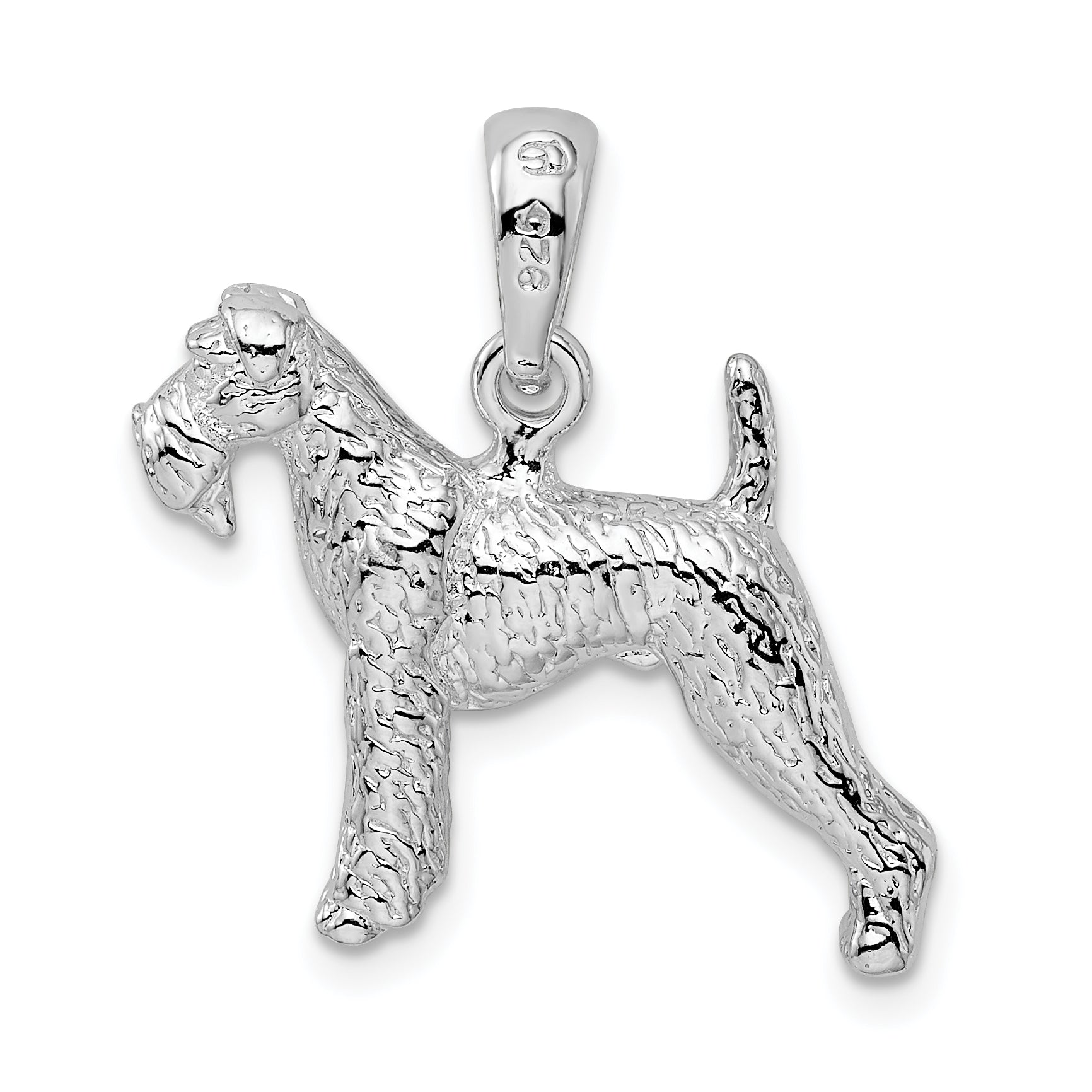 Sterling Silver De-Ani Rhodium-Plated Textured 3D Airedale Terrier Pendant