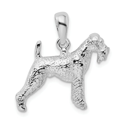 Sterling Silver De-Ani Rhodium-Plated Textured 3D Airedale Terrier Pendant