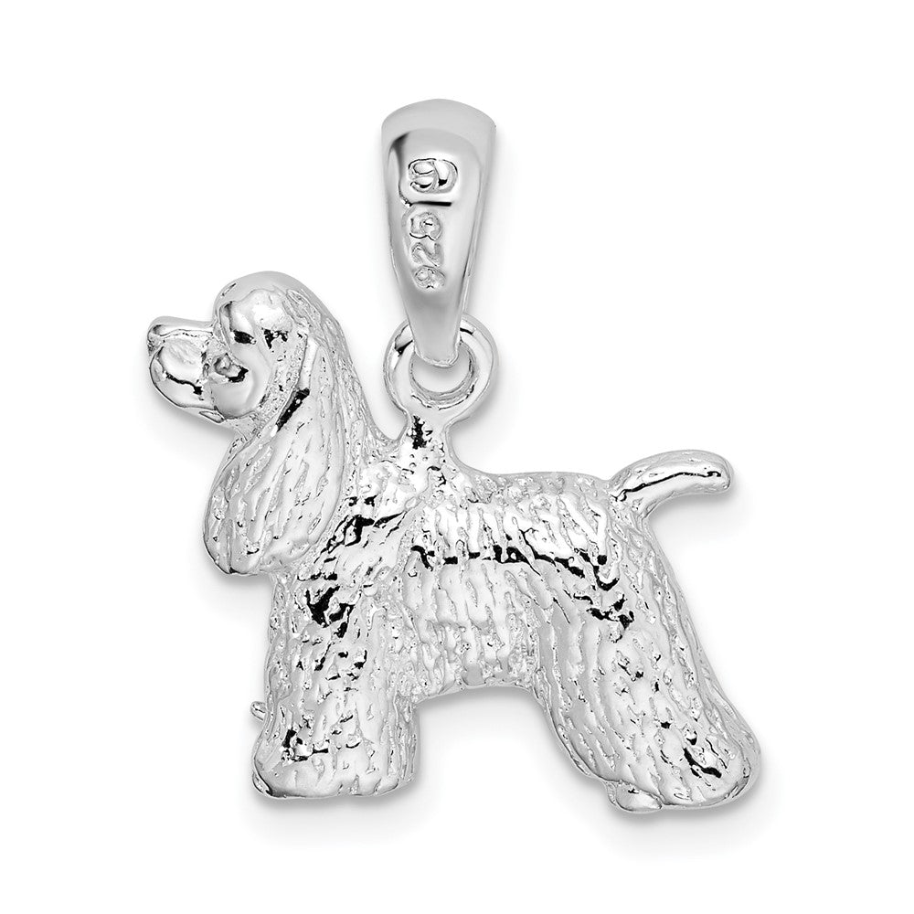 Sterling Silver De-Ani Rhodium-Plated Textured 3D Cocker Spaniel Pendant